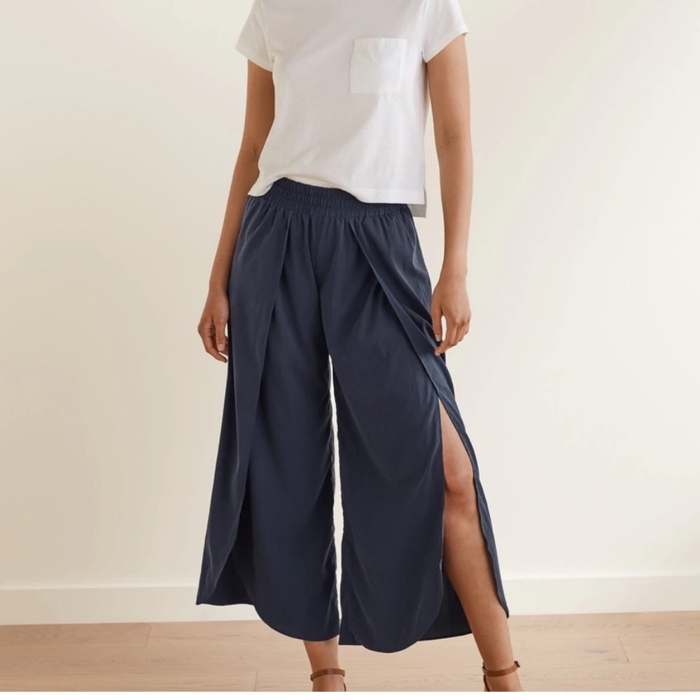Up West Wide Leg Surplice Pants Navy Blue Large
